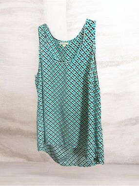 Pleione Teal Geometric Print Tank Top- MEDIUM